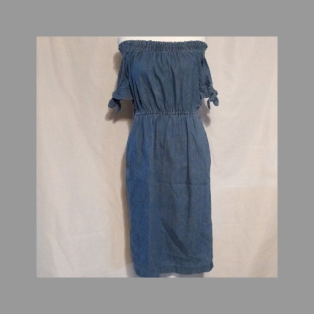 J. Crew Chambray Off the Shoulder Midi Dress Size 4 - Picture 8 of 9